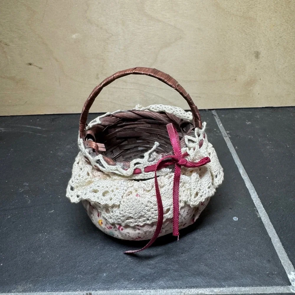 Miniature Woven Basket Crochet Lace Trim Floral‎ Fabric Burgundy Ribbon Easter